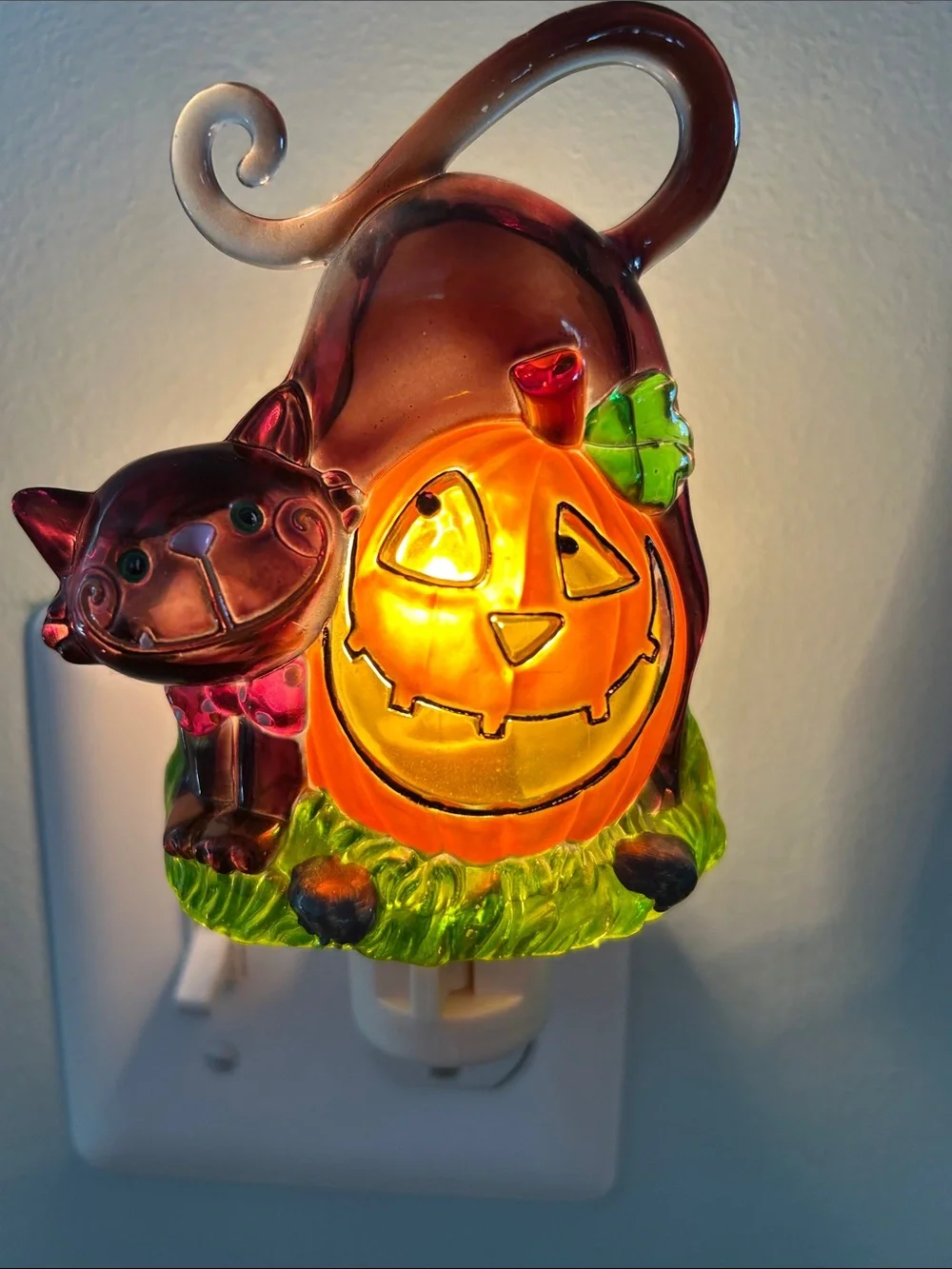 Halloween Pumpkin & Black Cat and Ghost/Pumpkin Night Light Plug-In set of 2